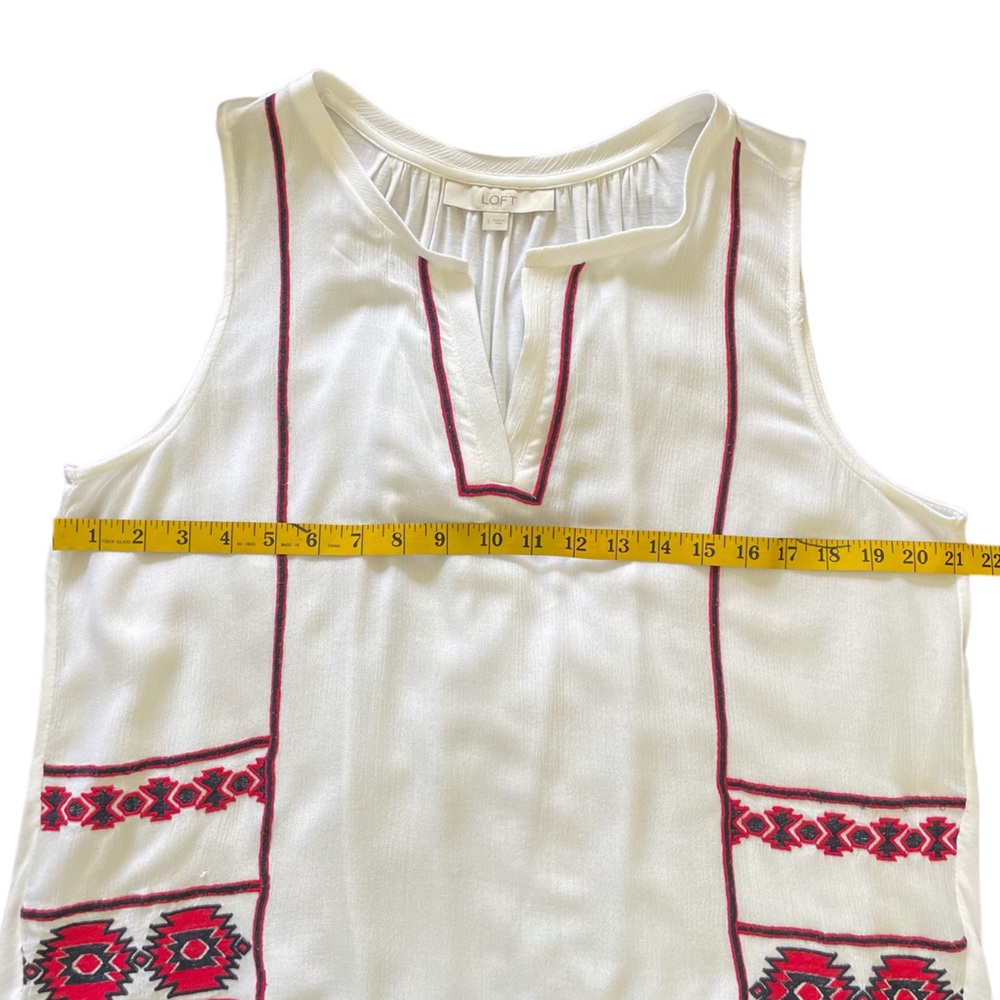 Ann Taylor LOFT Embroidered Split Neck Aztec Shell Top, Red/White/Blue - Picture 6 of 12